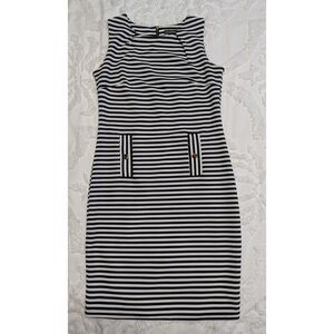 🖤 Nina Leonard Black & White Striped Shift Dress – Size S